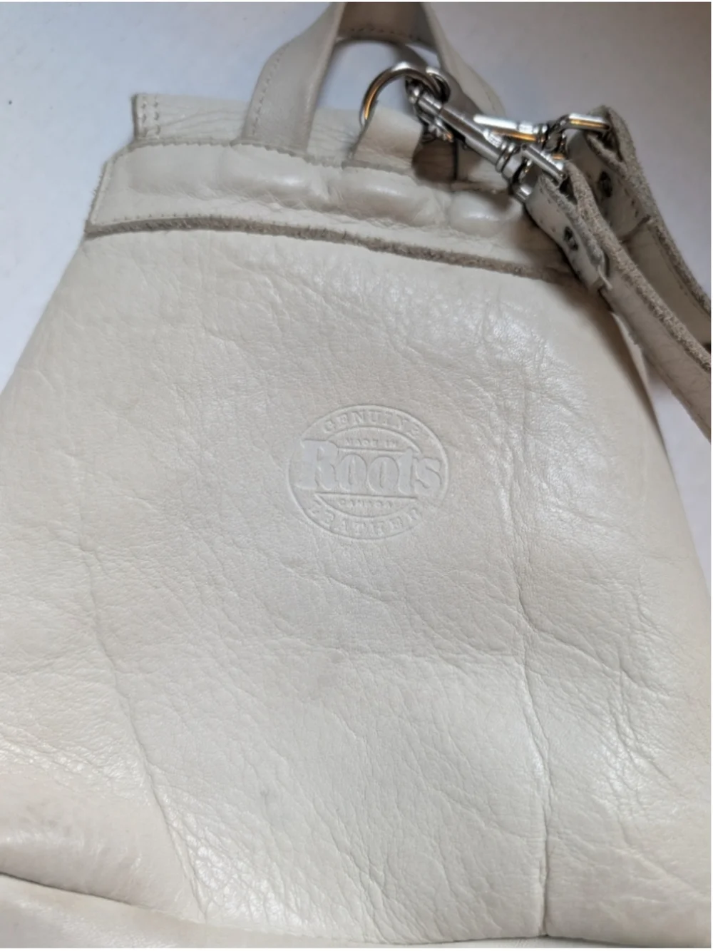Roots Leather Mini Backpack in Off White Color In VGUC